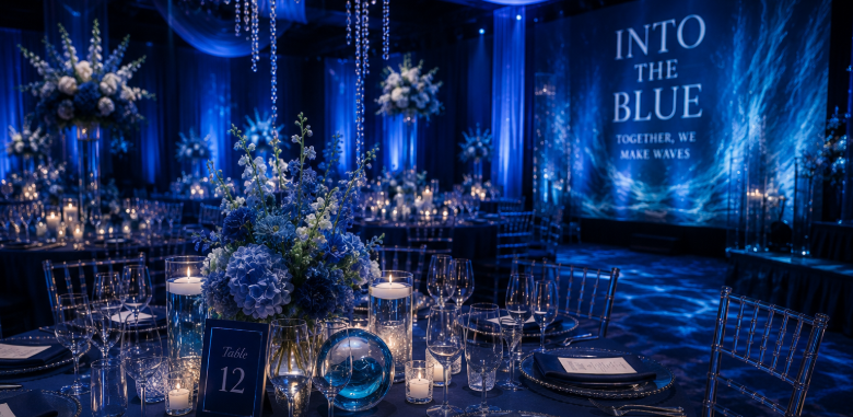 Blue themed nonprofit gala